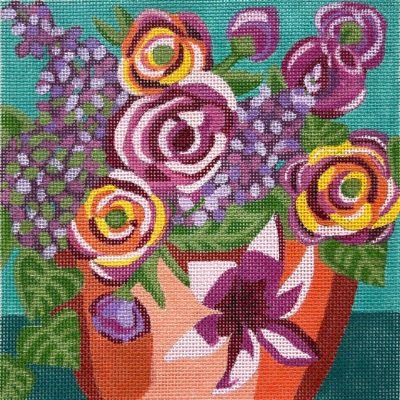 AP4725 FLOWERS WITH TEAL BACKGROUND by Alice Peterson