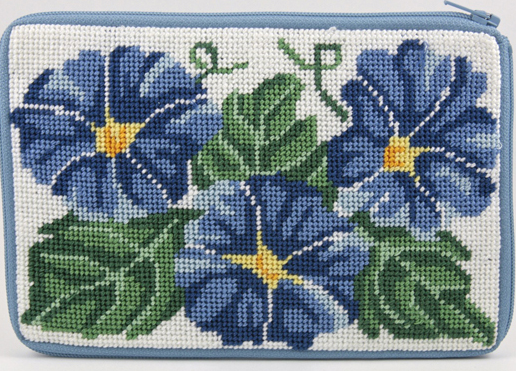 APSZ538 MORNING GLORIES NEEDLEPOINT PURSE STITCH 'N ZIP KIT by Alice Peterson