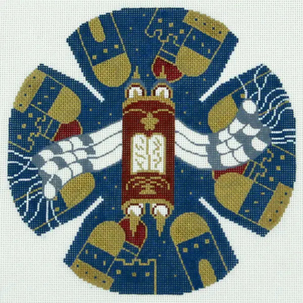 LEEJ204 NAVY JERUSALEM WITH TALLIS AND TORAH YARMULKE KEPAH by Lee's Needlearts
