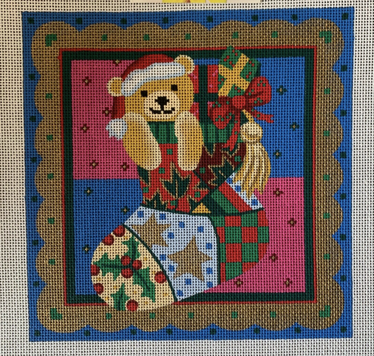 CLEARANCE - TEDDY BEAR MINI STOCKING HANDPAINTED