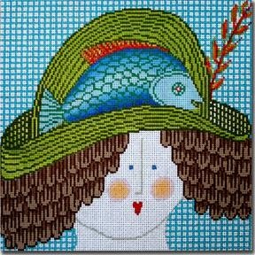 LADY WITH FISH HAT by CBK Needlepoint STITCH GUIDE CBKJJMPL18sg