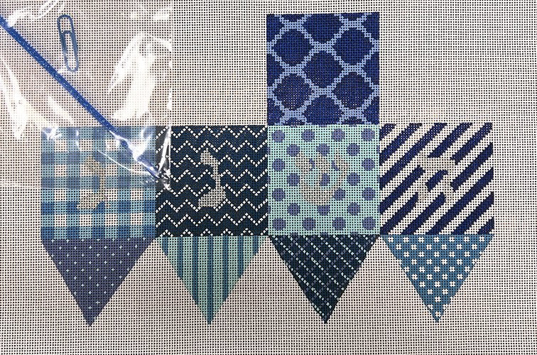 KDDRE05 - Patchwork of Patterns Dreidel Blue and Silver w/Plastic Handle by Kate Dickerson