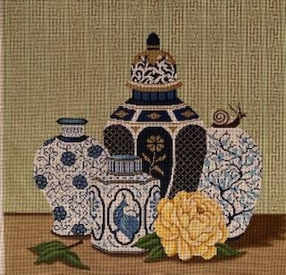 BLUE POTS YELLOW PEONY by JP Needlepoint - JPO 096
