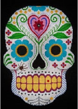 SUGAR SKULL HEART AND FLOWERS by JP Needlepoint - JPH040