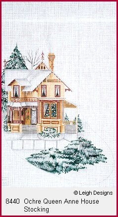 L8440-OCHRE QUEEN ANNE HOUSE STOCKING by Leigh Designs