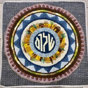 RISHLB109B SHALOM MANDALA GREY ROUND CHALLAH COVER by Laura Bolter
