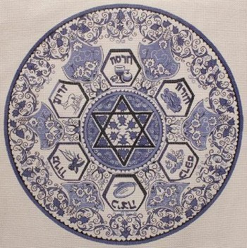 MN1037C-BLUE ROUND MATZAH COVER by MAGIC NEEDLE
