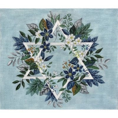 APEA144 BLUE FLORAL STAR OF DAVID TALLIS OR CHALLAH COVER by Alice Peterson