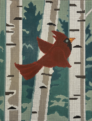 CL105-18 CARDINAL IN BIRCHES by Cindy Lindgren for 3K