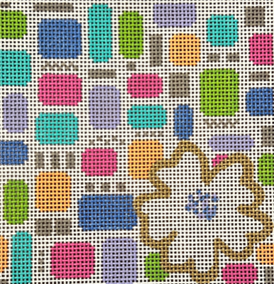 CL CAB3333-18 GOLD AND WHITE GEO FLOWER SQUARE by Chris Lewis