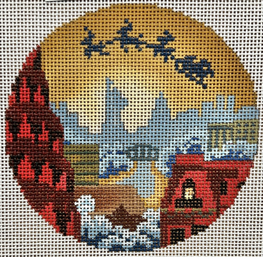 PLD-AC-048 SANTA OVER NYC ORNAMENT BY ABIGAIL CECILE