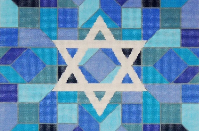 JT025-13 CENTER STAR STAINED GLASS BLUE  TALLIS by Tonya