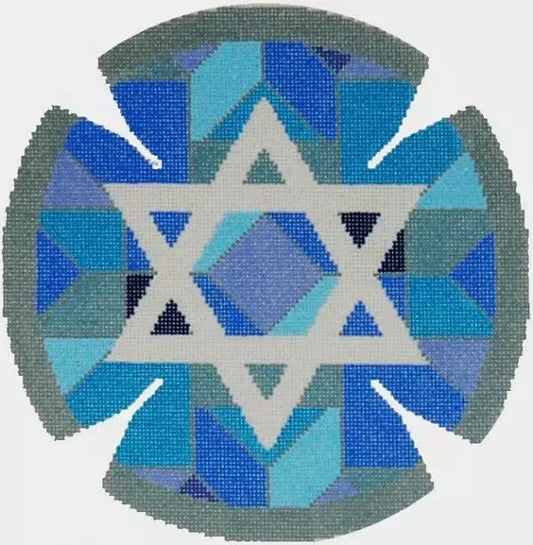 JT025-18 CENTER STAR BLUE YARMULKE by Tonya