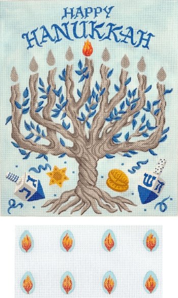 KDMEN03 - TREE OF LIFE with Individual Flames MENORAHPatchwork of Patterns by Kate Dickerson