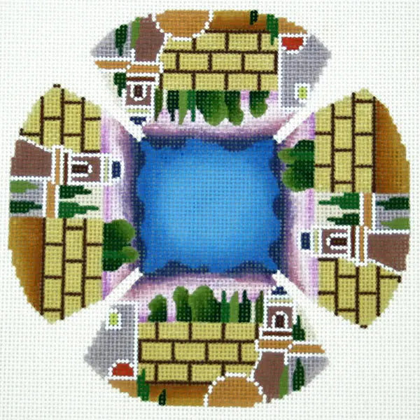 LEEJ208 JERUSALEM WALL WITH TREES YARMULKE KEPAH by Lee's Needlearts 