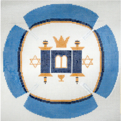 LEEJ212 TORAH STARS BLUE YARMULKE by Lee's Needlearts
