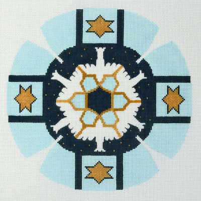 LEEJ214 LIGHT BLUE STAR with GOLD STARS YARMULKE KEPAH by Lee's Needlearts