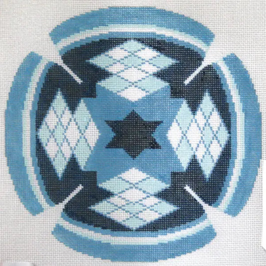 LEEJ216  NAVY AND LIGHT BLUE STAR WITH DIAMONDS YARMULKE KEPAH by Lee's Needlearts 