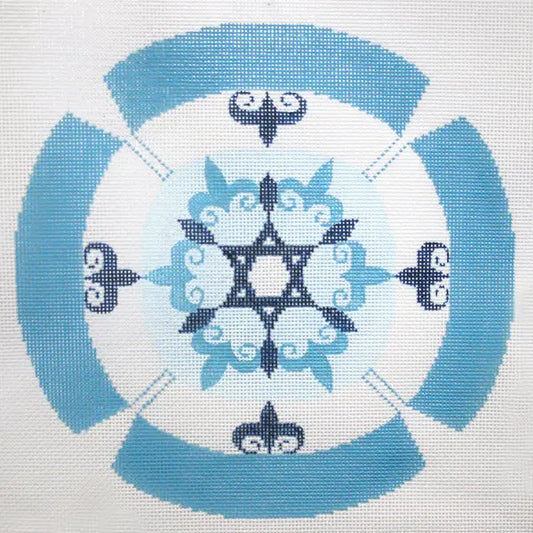 LEEJ218 LIGHT BLUE STAR with NAVY STAR YARMULKE KEPAH by Lee's Needlearts