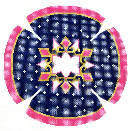 LeeJ196 NAVY AND PINK YARMULKE KEPAH by Lee's Needlearts