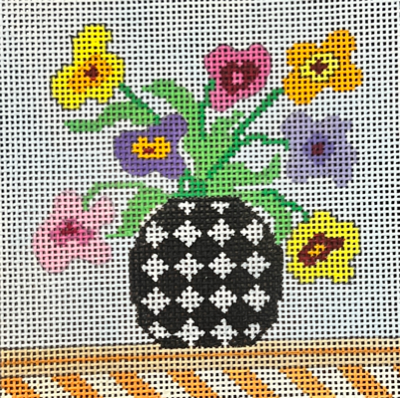 PLDSU568 FLORAL SQUARE CHECKERED VASE by Sandy Utain for PLD Designs