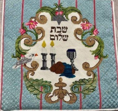 RISHWP100 Teal Challah Cover Pink Stripe Judaica by Rishfeld Designs