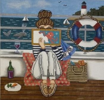 GEP335 Stitching Girl Boating by Gayla Elliott