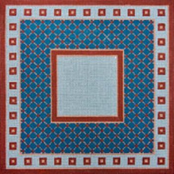 JPTF56  BLUE & RUST GREEK KEY & DIAMONDS TEFILLIN OR PILLOW by JP Needlepoint