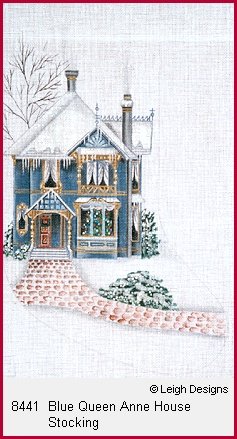 L8441-BLUE QUEEN ANNE HOUSE STOCKING by Leigh Designs