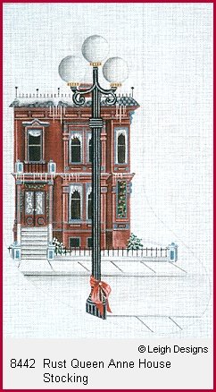 L8442-RUST QUEEN ANNE HOUSE STOCKING by Leigh Designs