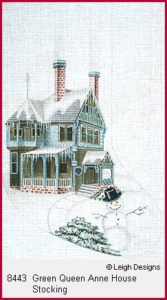 L8443-GREEN QUEEN ANNE HOUSE STOCKING by Leigh Designs