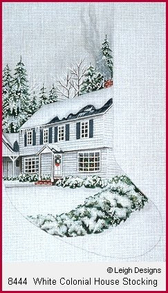 L8444-WHITE COLONIAL HOUSE STOCKING by Leigh Designs