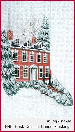 L8445-BRICK COLONIAL HOUSE STOCKING by Leigh Designs