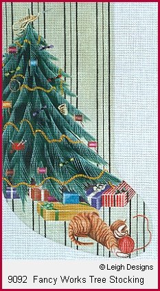L9092-FANCY WORKS TREE STOCKING by Leigh Designs