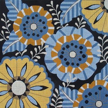 VNGAL25019 BLUE GOLD BLACK FLORAL by Amanda Lawford