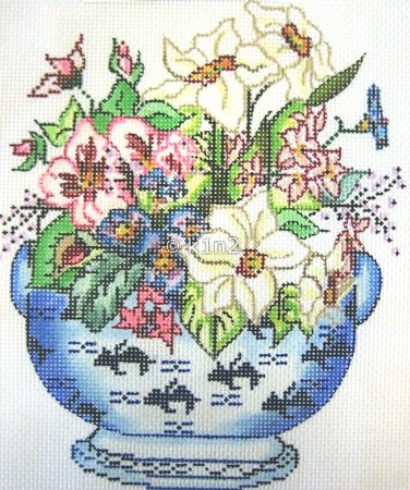 WNPI59-Floral Blue Pot by Wee Needle
